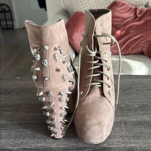Tan Lace Up Boots with Studded Detailing
